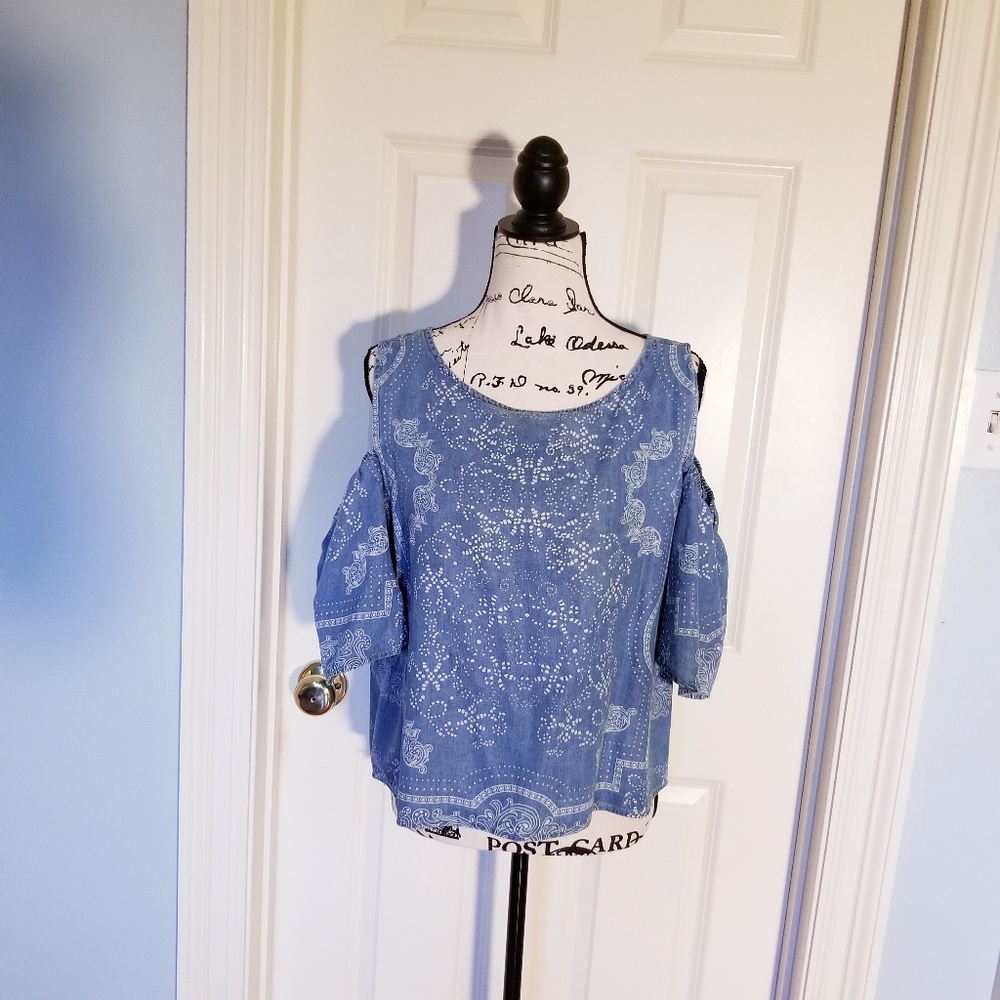 Buffalo denim blouse cold shoulder
